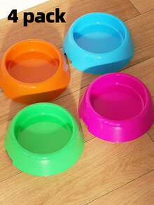 4pcs Assorted Multi-Color Reusable Plastic Pet Bowls For Puppies & Kittens, Feeding & Drinking Bowls, Pet Birthday Party Supplies (Rose Red, Blue, Blue, Yellow, Green)