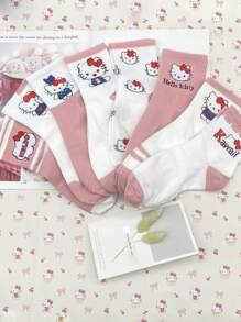 Sanrio 1/2/4/8Pairs Sanrio Random Shipping Sanrio Hello Kitty Kuromi Melody Cartoon Anime Pattern Children's Mid-Length Socks,Spring And Summer Sports Socks, Breathable, Odor Proof, And Sweat Absorbing Socks Suitable For Ages 9-25.