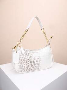 1 件柔软 PU 单肩腋下包，优雅单肩包，休闲百搭纹理链条斜挎包，纯色休闲日常包适合日常使用 - 旅行、工作、购物、大学课堂、通勤、约会、女士礼物、商务通勤 - 白色 - 查看 5