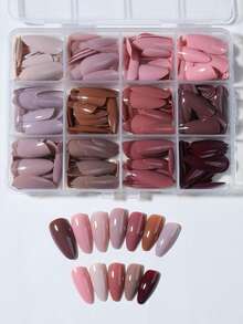 288 قطعة (12 مختلطة) أظافر أكريليك طويلة بتصميم لامع باللون البني والبني الفاتح، مجموعة أظافر مزيفة أكريليك طويلة مثالية للارتداء، سهلة الارتداء لاستخدام المرأة والفتاة في العمل اليومي وحفلات الرقص، مستلزمات الأظافر