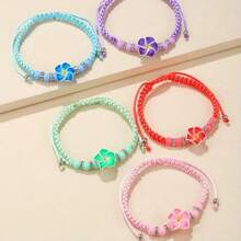 5pcs Soft Ceramic Egg Flower Bracelet Set, Bohemian Style Hand Woven Flower Bracelet Rope, Fashionable And Simple Bracelet Suitable For Daily Vacation Wear