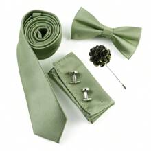 ZONFAZ Set de 5 piezas de accesorios de traje para hombre que incluye corbata, pajarita, pañuelo de bolsillo, gemelos y broche en unicolor clásico y versátil, adecuado para bodas, ceremonias y combinación diaria de trajes