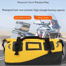 摩托车旅行包，全天候防水，耐用，高强度，易于清洁的行李包，带反光条，黄色，黑色