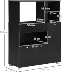 Credenza da cucina per microonde e forno, mobile da cucina con ante, ripiani e cassetto, mobile dispensa moderno in truciolato per soggiorno, 90 x 40 x 120 cm, nero