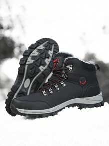 Unisex Hiking Boots, Outdoor Sports Warm High-Top Shoes For Autumn/Winter, PU Waterproof Snowboots, Trekking Boots, Outdoor Camping Hiking Shoes, Anti-Slip Durable, Black/Grey Lace-Up Snow Boots, Size 36-48