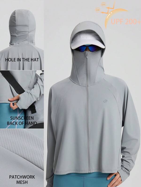 TECTOP Women's Spring/Summer Sunwear Jacket Long Sleeve Lightweight Cool Breathable Sunscreen UPF200+ Outdoor Mountaineering Hiking Hat Thumbhole