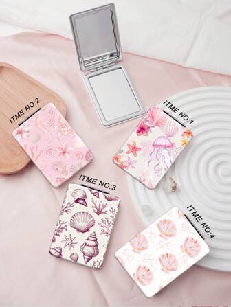 מראת איפור קומפקטית מתקפלת, מראת יד קלת משקל ודקה במיוחד, עור PU עמיד, מתאים לכל אירוע ולאנשים, מרובעת מתקפלת, ניידת