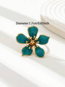 1 Pc Exquisite Elegant Blue Color Enameled Flower Ring, Women Floral Statement Rings Jewelry, Vacation Style Bohemia Boho Statement Ring Suitable For Daily Wear, Dating, Party