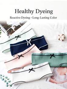 10pcs Solid Ribbed Panties With Bow Trim – Soft Cotton Blend, Mid Waist, Multi Colors - 彩色 - 查看 4