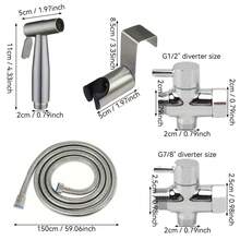 1 Set Toilet Cleaning Kit (G1/2" And G7/8" Fitting), Stainless Steel Sprayer, Stainless Steel Sprayer Holder, Zinc Alloy Diverter, Shower Hose, Thread Seal Tape - Premium All-In-One Set Bathroom Bathroom Accessories Bathroom Tools - Silver - View 7
