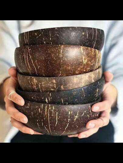 1pc Natural Coconut Bowl And Wooden Spoon Set, Healthy Vegetarian Salad Bowl, Milkshake Bowl, Naturally Beautiful And Heat-Resistant - Suitable For Rice, Soup, Noodles, Kitchen And Dining Utensils, Tableware Accessories, Handmade Coconut Shell Bowl With Wooden Spoon Set, Cork Material, Very Suitable For Salad, Fruits And Grains, Coconut Bowl