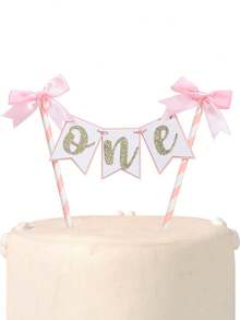 1 件粉色蝴蝶结丝带蛋糕装饰 - 蝴蝶结生日蛋糕装饰，主题派对用品，她正在结婚，蝴蝶结 1 岁生日蛋糕装饰 - 彩色 - 查看 7