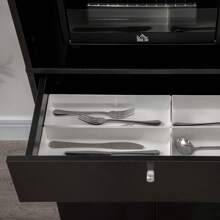 Credenza da cucina per microonde e forno, mobile da cucina con ante, ripiani e cassetto, mobile dispensa moderno in truciolato per soggiorno, 90 x 40 x 120 cm, nero