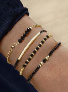 4 peças/Conjunto de Pulseiras Elásticas de Contas de Semente de Turquesa, Pulseiras Artesanais de Contas de Vidro Douradas Boho para Meninas, Joias de Férias (Contas Aleatoriamente Misturadas)