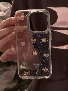 奢华蝴蝶元素时尚手机壳 奢华花卉元素时尚手机防震壳 奢华花卉时尚手机壳 3D花卉蝴蝶亮片仿珍珠宝石装饰手机壳 兼容 14 兼容 13 Pro Max 高端奢华保护壳，美观设计 防震全包防水防摔防刮花 春季国际版 非国内版 婚礼礼物 生日派对 - 無色 - 查看 3