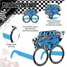 16pcs Racing Car Party Supplies - Racing Car Paper Glasses Frames, Car Trunk Themed Glasses, Birthday Shower Decorations - Multicolor - View 4
