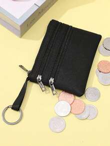 Polyester Women's Short Coin With Multiple Pockets And Zipper Coin Key Pouch Solid Color Daily Use For Women Wallet Purse Wallet Small Wallet Mini Canvas Wallet For Women, Three-Layer Zipper Pouch For Keys And Coins Bag Holiday Essentials Vacation Accessories Travel Holiday Essentials Beach Bag Travel Essentials Summer Holiday - Multicolor - View 6