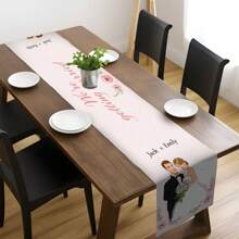 1 pièce Chemin de table de mariage rose personnalisé, déco de table imprimée respirante en lin monoface, convient pour buffet, fête, vacances, dîner, pique-nique, camping, décoration de table, taille 183*33cm