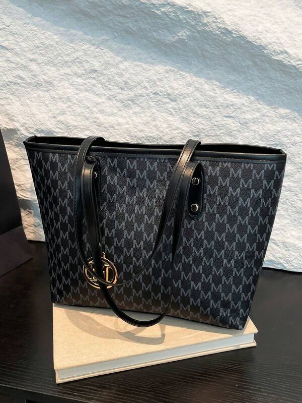 Fashionable Geometric Pattern Foldable Tote Bag With Large Capacity,Mini Wallet Included,Suitable For Girls And Women For Shopping,Commuting,And Holiday Travel, Old Money Style Women Bag School Bag