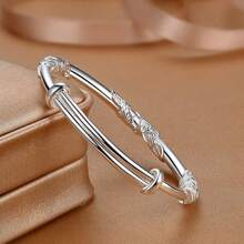 Pulseira Prateada de Mulher com Baixa Alergia em Estilo Retrô com Floral de Prata 925, Pulseira Versátil com Empurrar e Puxar, Presente para Casal e Melhores Amigos, Acessório de Uso Diário, Ornamento Decorativo Adequado para Todas as Estações, Presente Adequado para o Dia dos Namorados, Presente para Mulheres, Anti-Oxidação