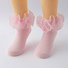 1 Pair Girls Ruffle Lace Trim Socks, Cute Princess Dance Socks - Pink - View 1