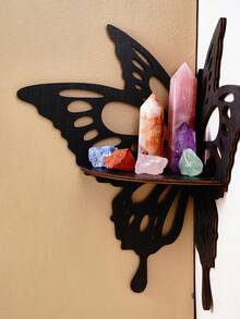 1 pieza de Estantería de pared montada creativa y minimalista (los clavos no están incluidos), disponible en múltiples estilos: libélula, hoja de plátano, mariposa, loto - Accesorio colgante de decoración de pared, estantería de almacenamiento pequeña de madera de bricolaje