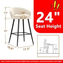 GOOTEEL 24 Inch Bar Stools Set Of 4, Upholstered Barstools, Counter Height Bar Stools Modern Counter Stools For Kitchen Counter Island - White Set Of 4 - View 8