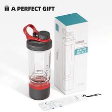 21oz Protein Shaker Bottle With Powder Storage Container-Shaker Cups For Protein Shakes-Pre Workout Bottle-Mixer Cup-Gym Sport Water Bottle -Made With Tritan With Wire Whisk Balls - Red - View 8