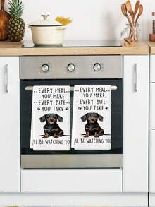 2pcs Dog Pattern Kitchen Towels, Atmosphere-Filled, Suitable For Family Gatherings, Customizable, Features Dachshund Prints, Bathroom Towels Also Available - White - View 3