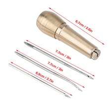 Punzón de costura con mango de cobre de 3 agujas, herramienta para reparar zapatos - Dorado - Ver 5