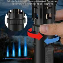 1 Stück/Packung 2 colors(red and blue) flame Torch Jet flame lighter, windproof lighter with safety lock, butane gas refillable lighters, Flame adjustable, long & strong stick lighter for stove, barbecue, crème brulée, grill (shipped without gas butane), 360 degree inverted use - K39-Schwarz - Übersicht 4