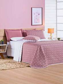 Cobre Leito 3 Peças King/Queen/Casal/Solteiro Em Tecido Percal 200 Fios e Matelassê - Petit Poá - Rosê - Visão 2