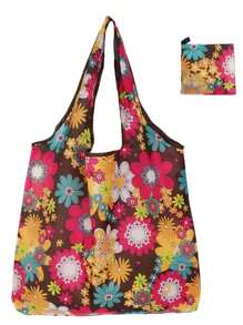 1 bucă geantă de cumpărături impermeabilă, de capacitate mare, design reutilizabil cu model floral și animal, geantă de mână pliabilă, ușoară, portabilă cu formă dreptunghiulară, potrivită pentru alimente, depozitare, călătorii