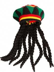 Unisex Braided Wig Knit Hat Beret Jamaica Rasta Beanie For Halloween, Suitable For Everyday Wear And Parties