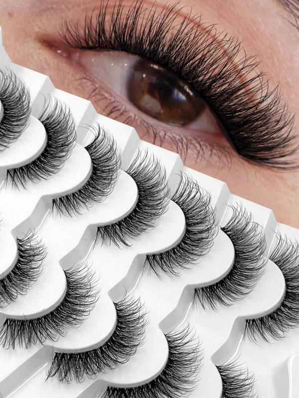 ENCHUW ENCHUW 7 Pairs Lashes With Clear Band Lashes Wispy Cross Eyelash Fake Eyelashes Eyelash Makeup For Daily Wear Faux Mink Lashes