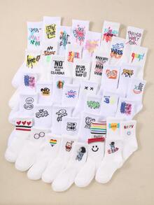 10 Pairs Random Children Socks, Including Graffiti Socks & Letter Socks, Suitable For Daily Wear And Streetwear, For Boys And Girls
