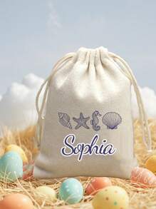1 bolsa com cordão personalizável, pode ser impressa com nome personalizado ou mensagens de Natal. Estampada com lindas conchas de praia, cavalos-marinhos, estrelas-do-mar e outros padrões, é a escolha ideal para presentes de compras. O porta-moedas é um presente decorativo para a escola das crianças. Pode ser personalizado com o seu nome.