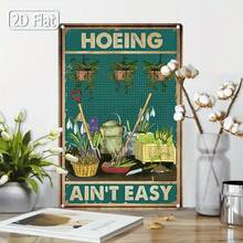 1pc 2D Flat Metal Sign, Gardening - Hoeing Themed Decor, Displays Gardening Tools, Highlights Difficulty Of Hoeing, Perfect For Garden Tool Storage Areas Or Pathways, Adds Rustic Charm, 8x12inchs/20x30cm/20x30cm - 彩色 - 查看 9