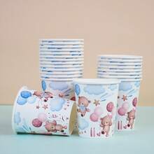 68/10/Set, Blue And Pink Teddy Bear Themed Party Supplies, Disposable Party Plates, Party Paper Plates. Includes 7-Inch Plates, 9-Inch Plates, Paper Cups, And Tissue Sets. Suitable For 16 People, Picnic Supplies, Birthday Parties, Camping, Decoration, And Celebration Events. Party Gifts, Bridal Showers, Cartoon Animals, Cute, Blue, Pink, Bear - Multicolor - View 5