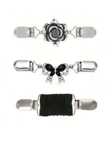 3 pièces Clips avec étoles élastiques rétro, clips pour col de cardigan convenant pour les robes, pantalons dorsaux, vêtements de resserrement de taille, clips broche pour dames