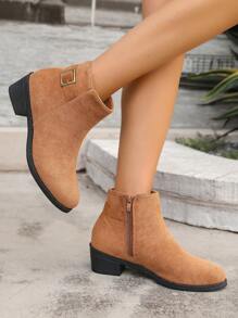 Neue modische Stiefeletten für Damen im Herbst/Winter, vielseitig einsetzbare Schuhe mit mittlerem Absatz, rutschfest, seitlichem Reißverschluss, sexy Schnallenverschluss