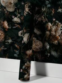 蝴蝶花卉深色自粘墙纸，撕下即贴防水翻新墙贴，可移除精美壁画，家居装饰，墙壁艺术，墙壁装饰，17.7 英寸 * 6.5/9.8 英尺，翻新贴纸撕下墙板，墙纸，壁纸，春季装饰品让您的家焕然一新，拉玛装饰贴纸