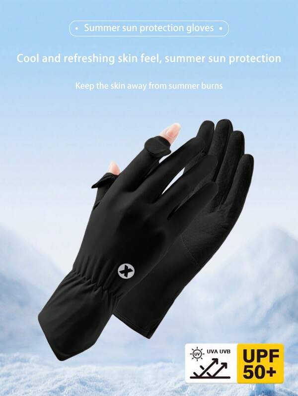 1pc New Variety Of Color Choices Ice Silk Women Anti-UV Sunscreen Gloves, Four Seasons Elastic, Breathable Anti-Slip Chilled Long Fingerless Outdoor Sun Protection Gloves