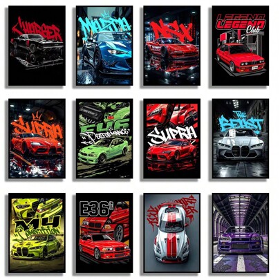 1 peça/3 peças Pôsteres de arte de parede Moldura opcional/ Emoldurado Carro famoso moderno Miata Supra Vermelho Arte de rua Grafite Estilo Pintura de parede em tela Pôster impresso Decoração moderna para casa Presente de aniversário