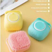 1pc Pet Shampoo Brush And Bath Brush, Silicone Massage Rubber Bath Comb With Shampoo Storage Device, Suitable For Dog And Cat Grooming Tools, Scrubbing And Bathing Cleaning Tools (Random Color Shipping)
