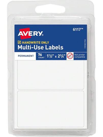 Multi-Use Permanent Labels, 1.5 X 2.75, White, Non-Printable, 76 Blank Labels Total (6117)