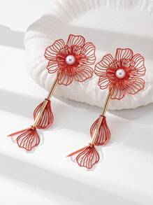 1 Pair Romantic Hollow Out Flower Earring , Women Floral Dangle Earrings , Flower Jewelry Suitable For Summer Vocation , Travel , Party