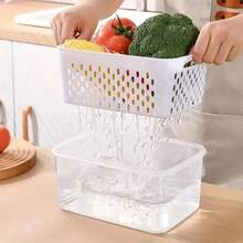 Set de recipiente pentru depozitarea alimentelor, cu coș de scurgere și capac - etanș, frigider, cutie de depozitare multifuncțională reutilizabilă pentru bucătărie, potrivită pentru fructe, legume și alimente, cutie de depozitare pentru frigider, coș de scurgere dreptunghiular din plastic, cutie sigilată pentru conservarea fructelor, legumelor și alimentelor - Multicolor - Vizualizare 7