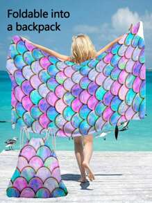 250gsm Ultra-Fine Fiber Quick-Drying Absorbent Colorful Mermaid Tail/Fish Scale Print 70*140cm Swimming Towel, Bath Towel, Beach Towel, Shawl, Seat Cushion, 1pc Or Oversized 90*180cm Bath Towel, Beach Towel, 1pc Summer Travel,Vacation Holiday Bathroom Decor Beach Essentials