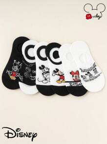 Disney Disney 1/5 pares de calcetines invisibles tipo barco para mujeres, con diversos patrones de Mickey Mouse y combinaciones clásicas de color negro y blanco. Mickey es el ídolo eterno de Disney. Tiene una excelente absorción del sudor, transpirabilidad y durabilidad